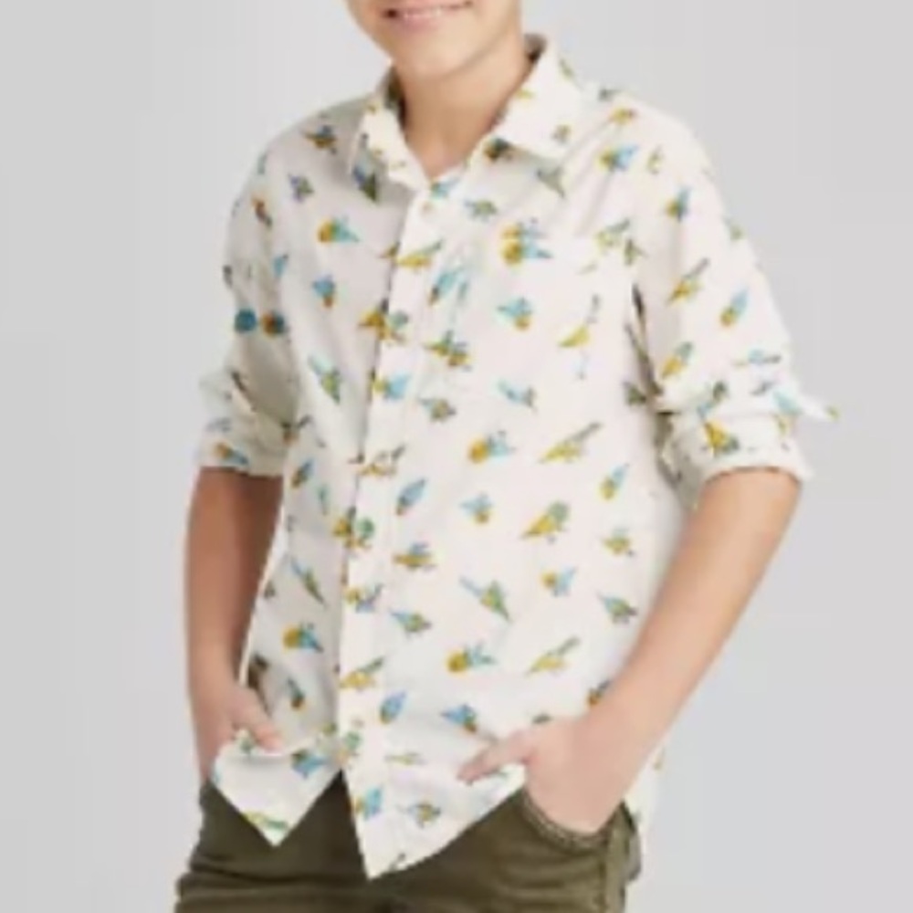 *NWT* Cat & Jack Kids long sleeve Dinosaur Print Shirt button down shirt L 12-14